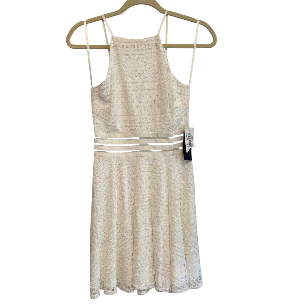 Jodi‎ Kristopher White Lace Halter Dress Mesh Waist Fit Flare Size 3 3291-TE6E